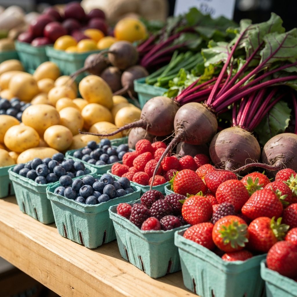 Fresh seasonal vegetables and fruits in season